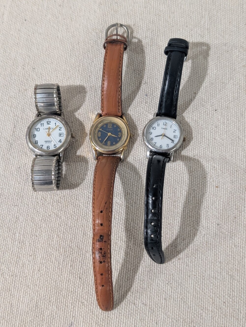 Vintage Watches Lot of 3 Guess Timex 1990's Non-Working Ladies Leather Analog